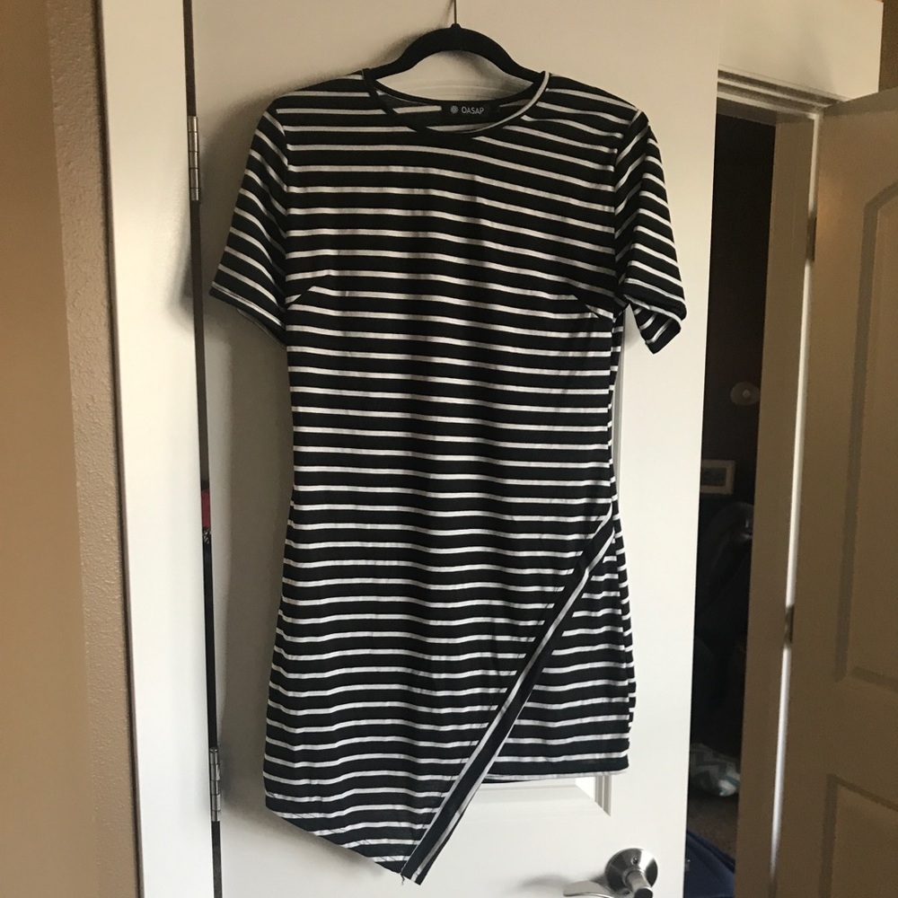 Black and white striped body con dress